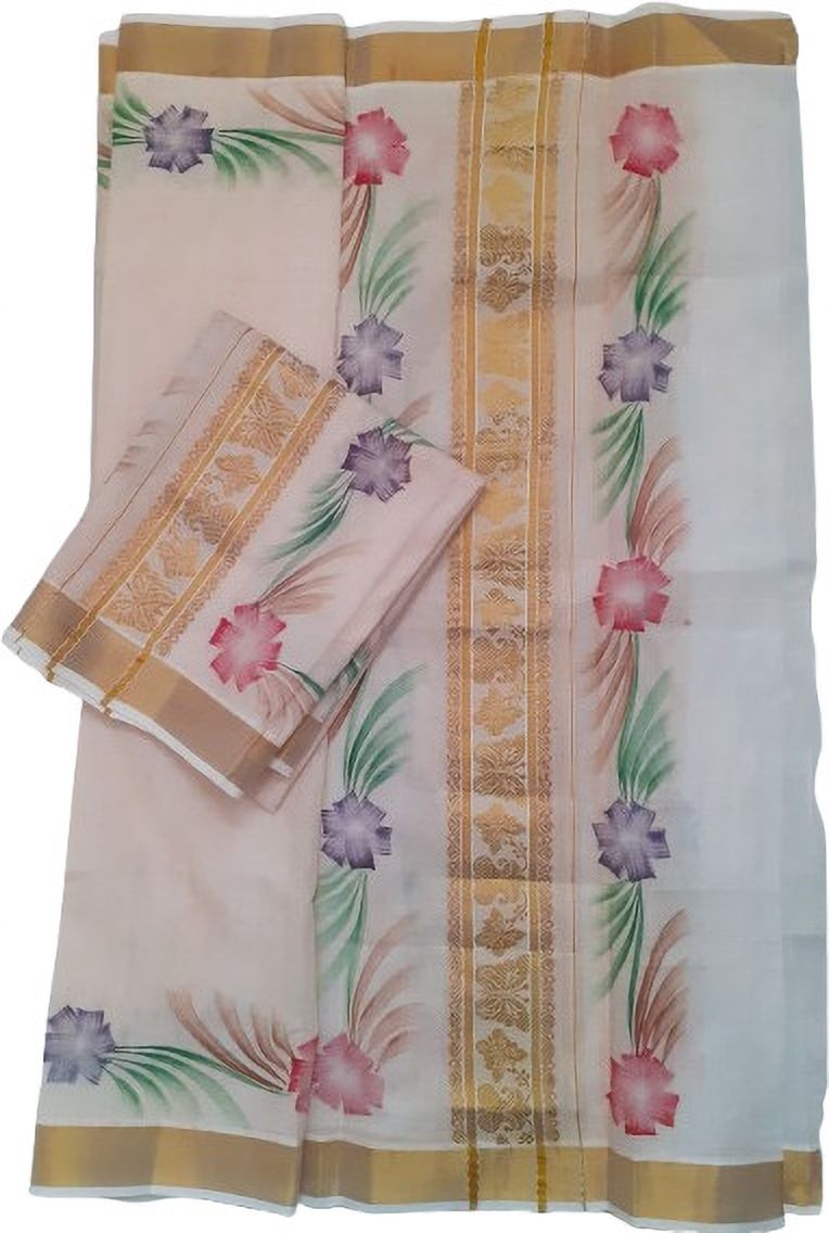 Darps Women's Embroidery lace with Floral Design Hand Painted Setmundu Embroidered, Floral Print, Chevron/Zig Zag Women Dhoti-picture-36