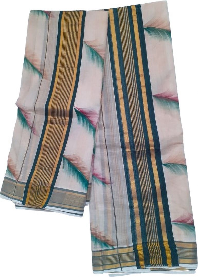 Darps Women's Striped Lace & Feather Design Hand Painted Setmundu Striped, Embellished, Chevron/Zig Zag Women Dhoti-image-32