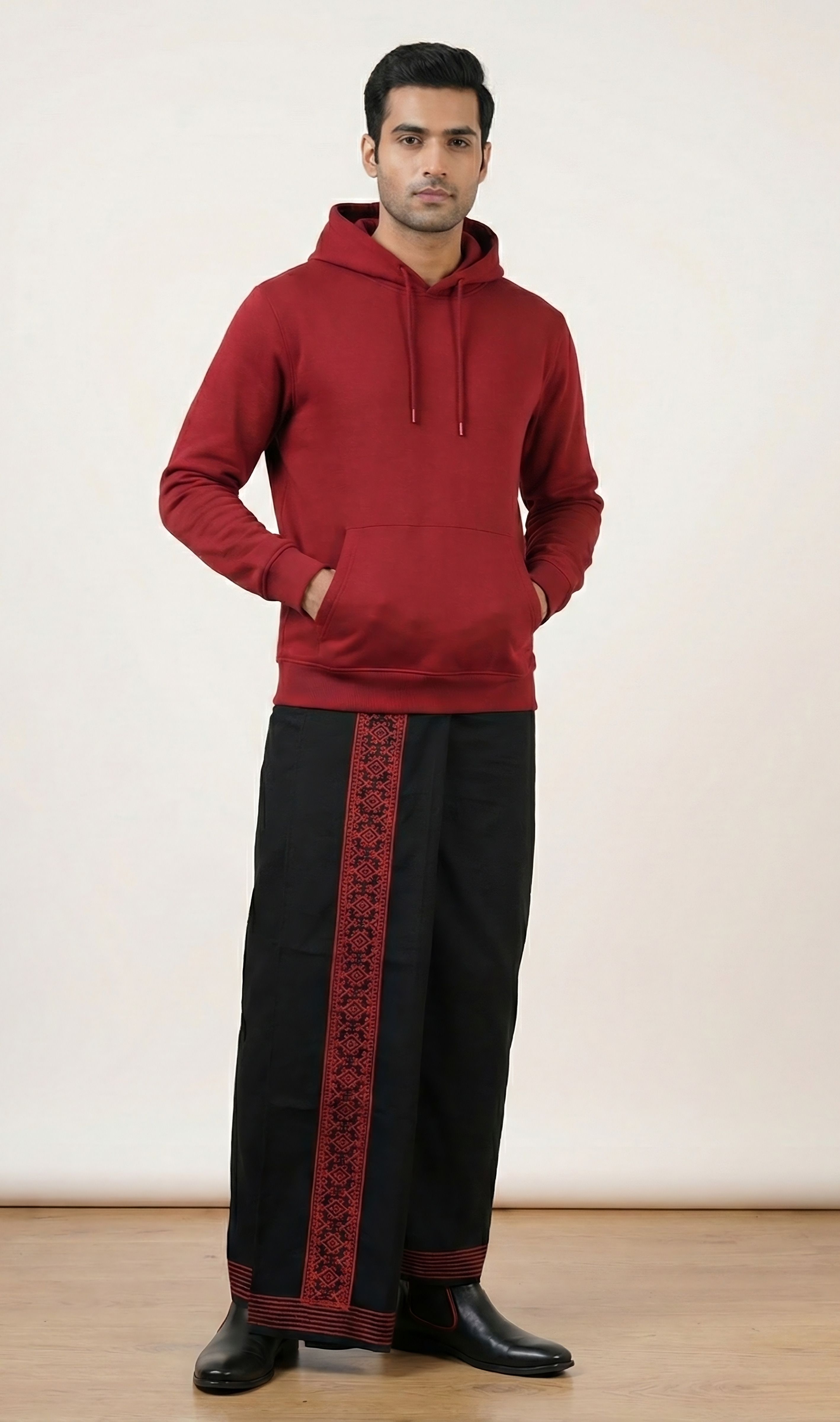 aktraders Black & Crimson Thodarum Printed Men Dhoti