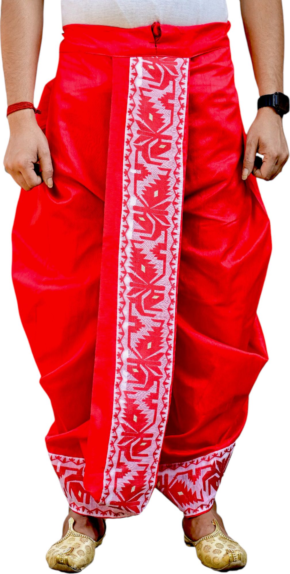 GOURI COLLECTIONS Ready To Wear Pant System Jamdani Border Embellished Men Dhoti-image-22