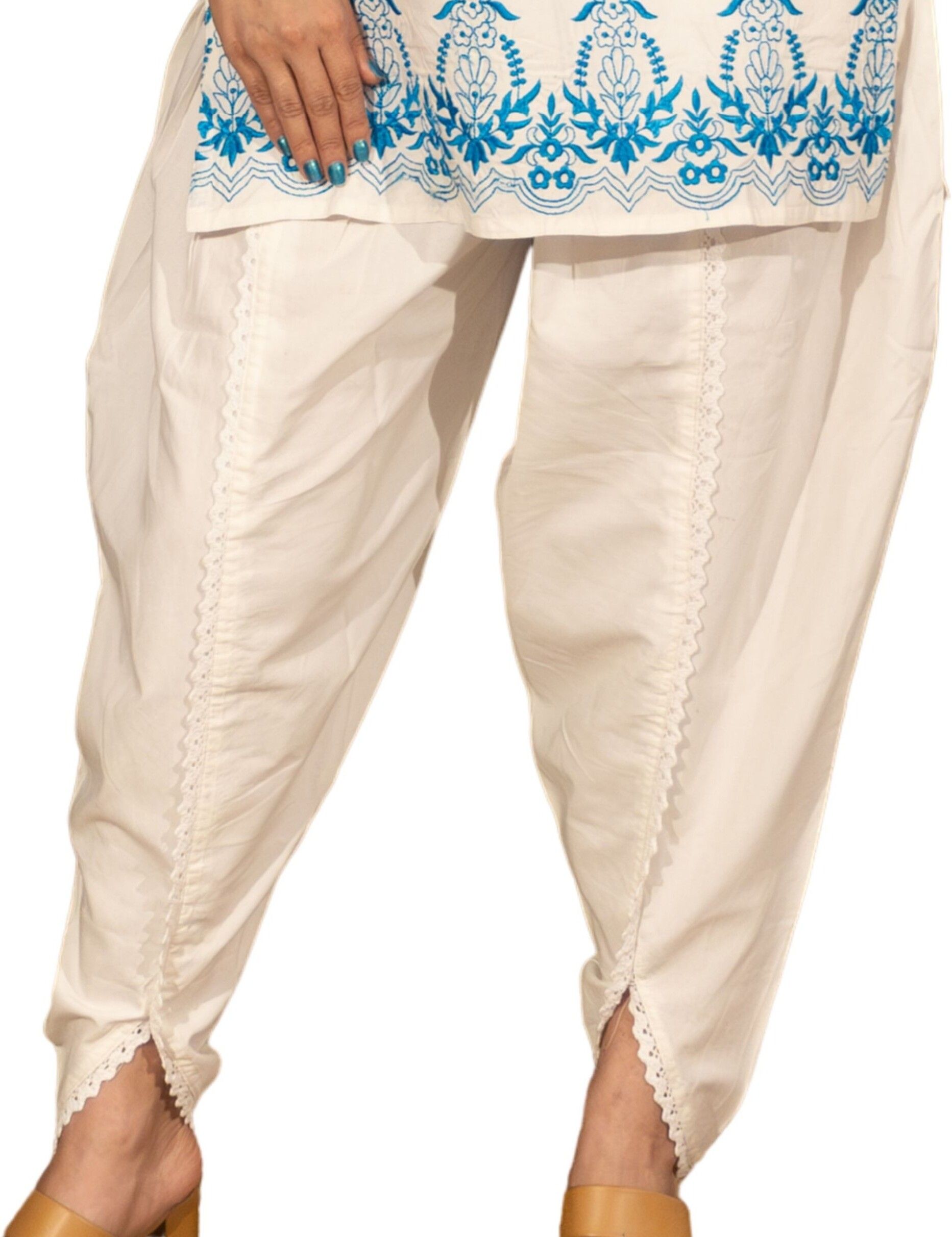 Gailee Women Solid Dhoti Pants with Lace Detailing (White, Modal Cotton, Free Size) Solid Women Dhoti-picture-36