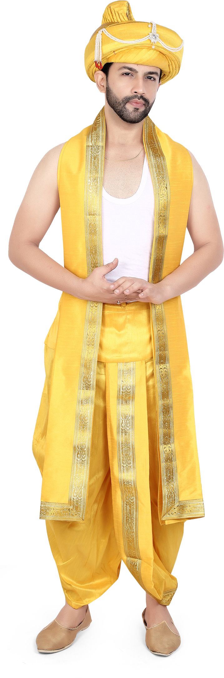 PRIYAKANT SAFAWALA YELLOW PESHWAI DHOTI SET Solid Men Dhoti-picture-20