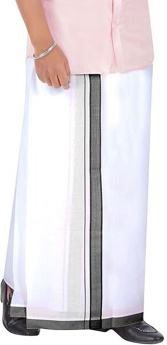 Kunjus 4.0 Mtrs Canal Border White Double Dhoti/ Mundu/ Veshti for Men Solid Men Dhoti-picture-44