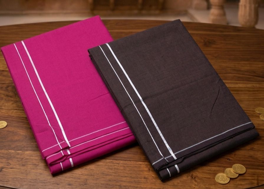Shri Raghavendra Textiles Premium Pink & Brown Cotton Kambi Karai Dhoti Set – Festive Men's Traditional Self Design Men Dhoti-picture-19