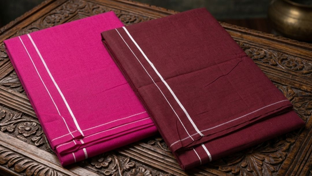 Shri Raghavendra Textiles Premium Pink & Maroon Cotton Kambi Karai Dhoti Set – Festive Men's Traditional Self Design Men Dhoti-image-10