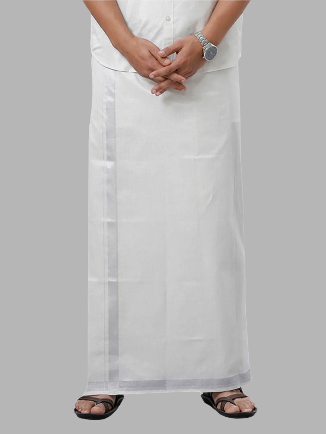 Ramraj Cotton Tissue Single Layer Silverwith Jari Border Men Dhoti-picture-19