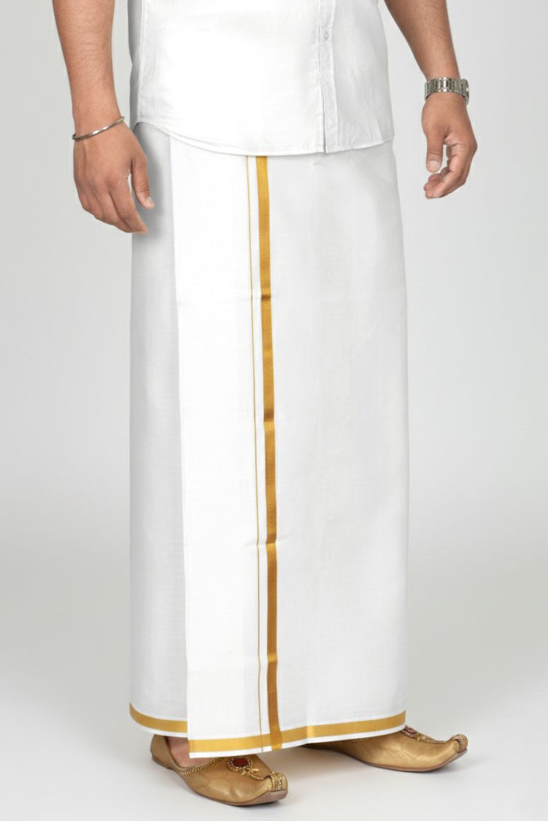 TUNI MANI South Indian Traditional Polyester Single Dhoti with Zari Border Solid Men Dhoti-image-47