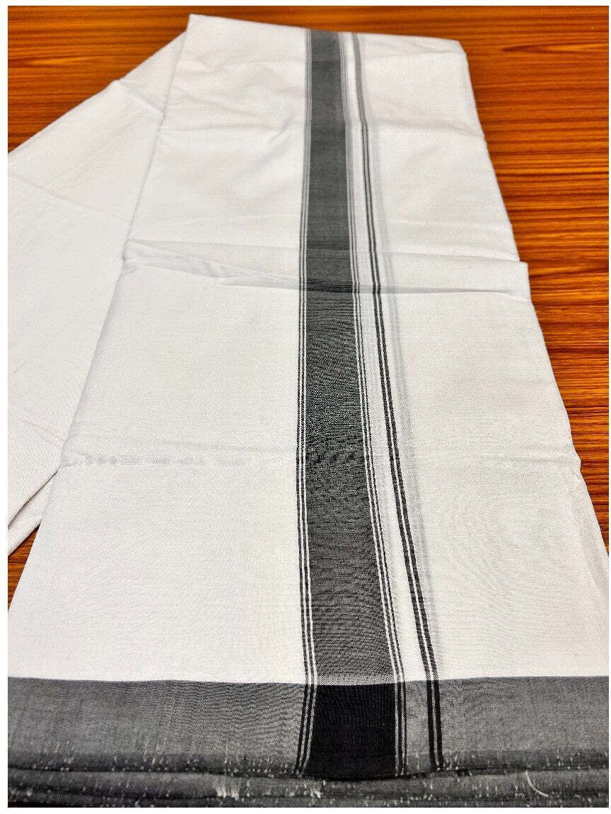 NANMAYA Men White Cotton Dhoti Double Mundu with 1" Grey Jari Border 4.00 Mtrs Solid Women Dhoti-image-37