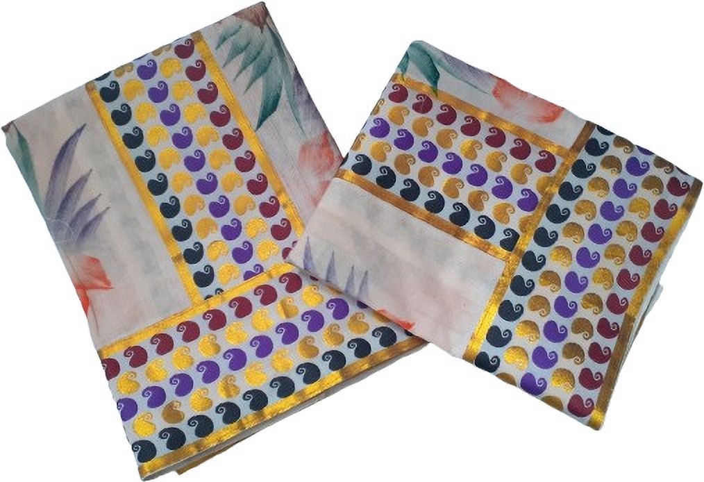Darps Kerala Women Mini Mango Lace & Rose Floral Hand Painted Set Mundu Embellished, Floral Print, Self Design Women Dhoti-picture-13