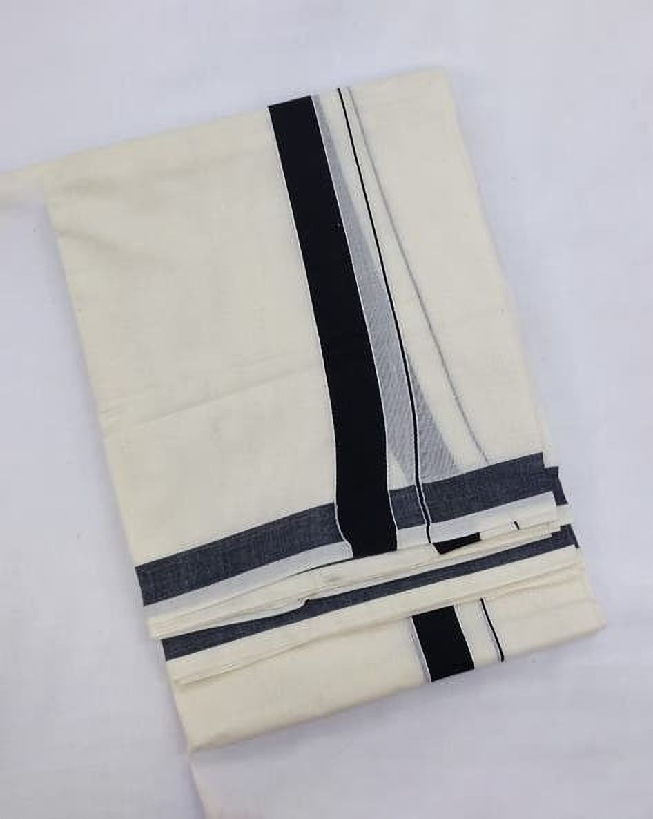 NANMAYA Men Cotton Double Layer White Dhoti Mundu with 1" Silver Jari Border 4.00 Mtrs Solid Women Dhoti-picture-33