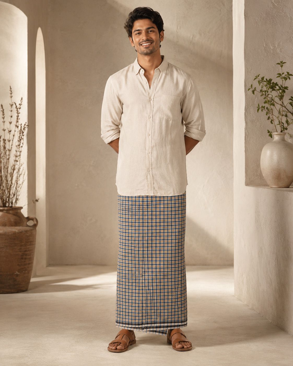 AKESHAVAM Pure Cotton Men's Lungi Dhoti Soft Breathable Traditional Daily Wear Self Design Men Dhoti-picture-41