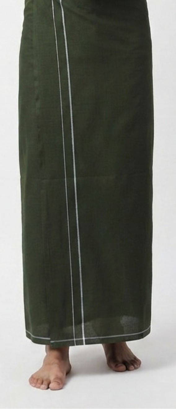 Shri Raghavendra Textiles Premium Military Green Cotton Kambi Karai Dhoti– Festive Men's Traditional Self Design Men Dhoti-image-48