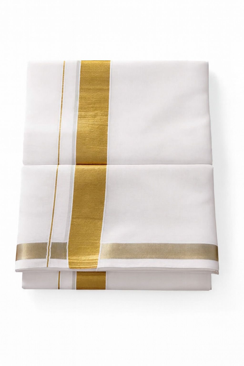 Empire Cotton Half White Kasavu Dhoti: Golden Jari Border (4 Meter Double Dhoti) Solid Men Dhoti-picture-18
