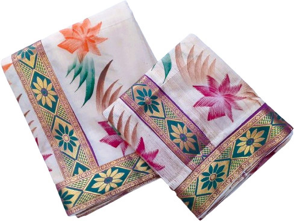 Darps women's fancy lace floral design hand painted setmundu Chevron/Zig Zag, Floral Print, Embellished Women Dhoti-picture-13