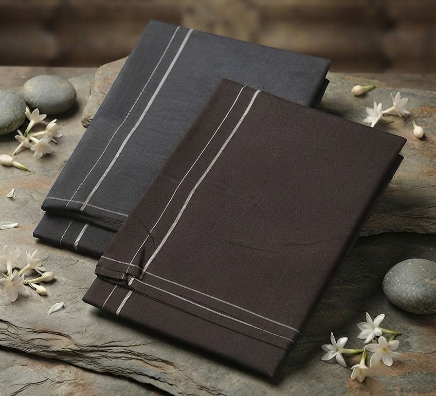 Shri Raghavendra Textiles Brown & Dark Grey Kambi Karai Dhoti Combo – Men's Ethnic Festive Wear Self Design Men Dhoti-picture-12
