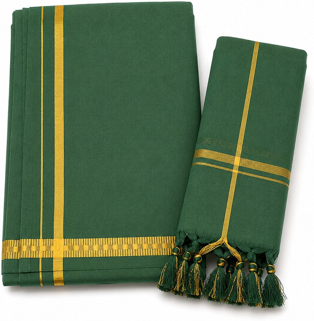 arsa lifestyle Green Colour Puja Dhoti with Angavastram Solid Men Dhoti-picture-13