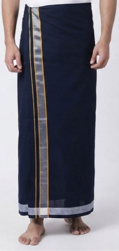 Shri Raghavendra Textiles Superior quality Men's Premium Dark Blue shade Dhoti with Yellow Border Self Design Men Dhoti-picture-36