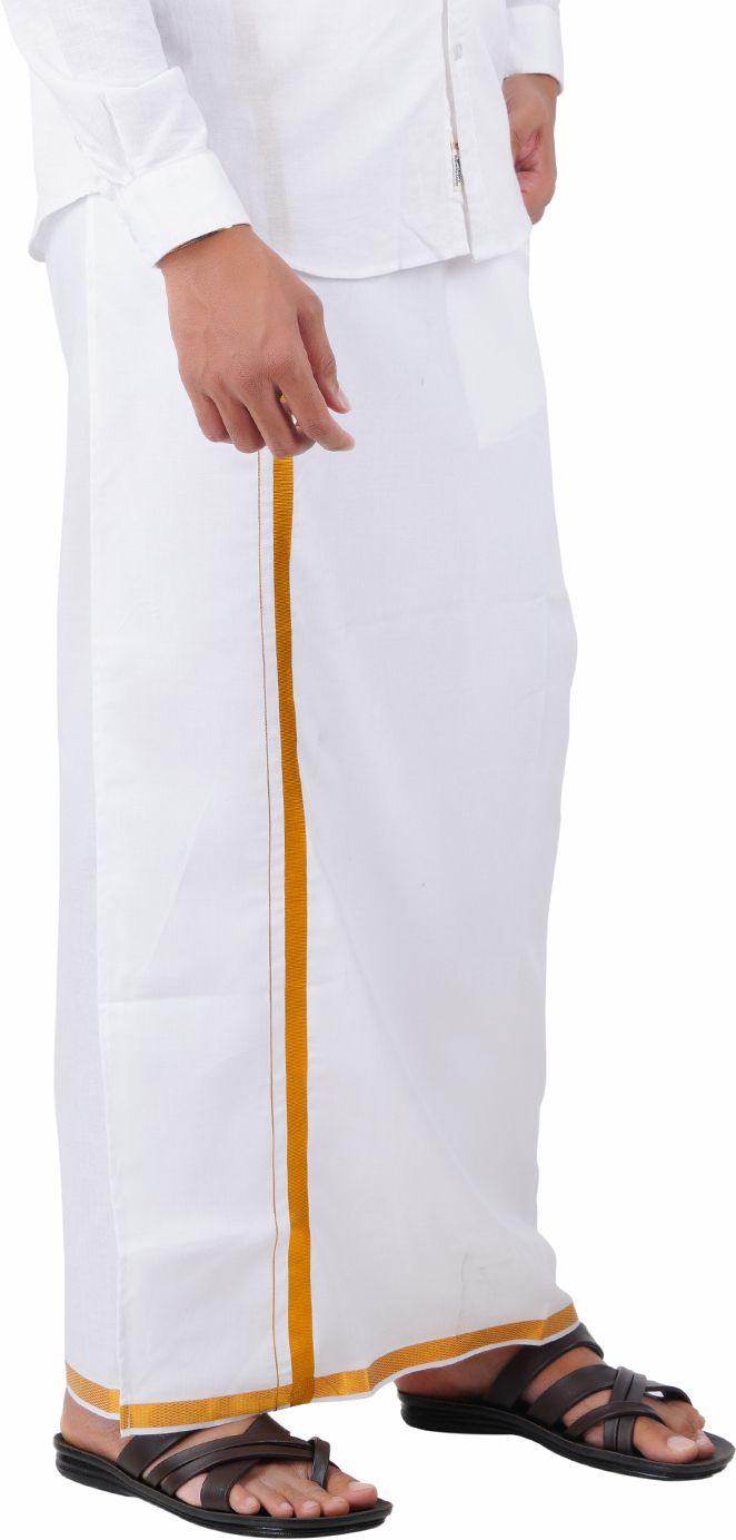 RETRO Golden Jari Border 2.00 Meters White Single Solid Men Dhoti-image-6