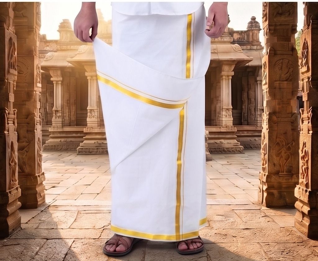 Gugaliya Premium quality Men's White Golden Jari cotton dhoti Solid Men Dhoti-picture-10