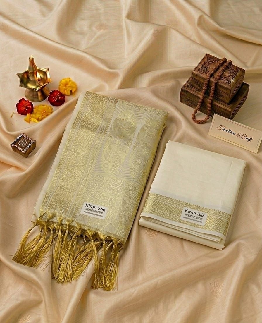 KIRAN SILK Traditional Fancy Man Silk Dhoti with zari Work Cream Woven Men Dhoti-picture-19