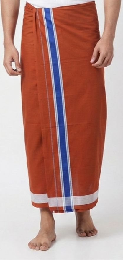 Shri Raghavendra Textiles Men's Pure Cotton Kavi Dhoti with Ink Blue Border | Traditional Festive Veshti Self Design Men Dhoti-picture-44
