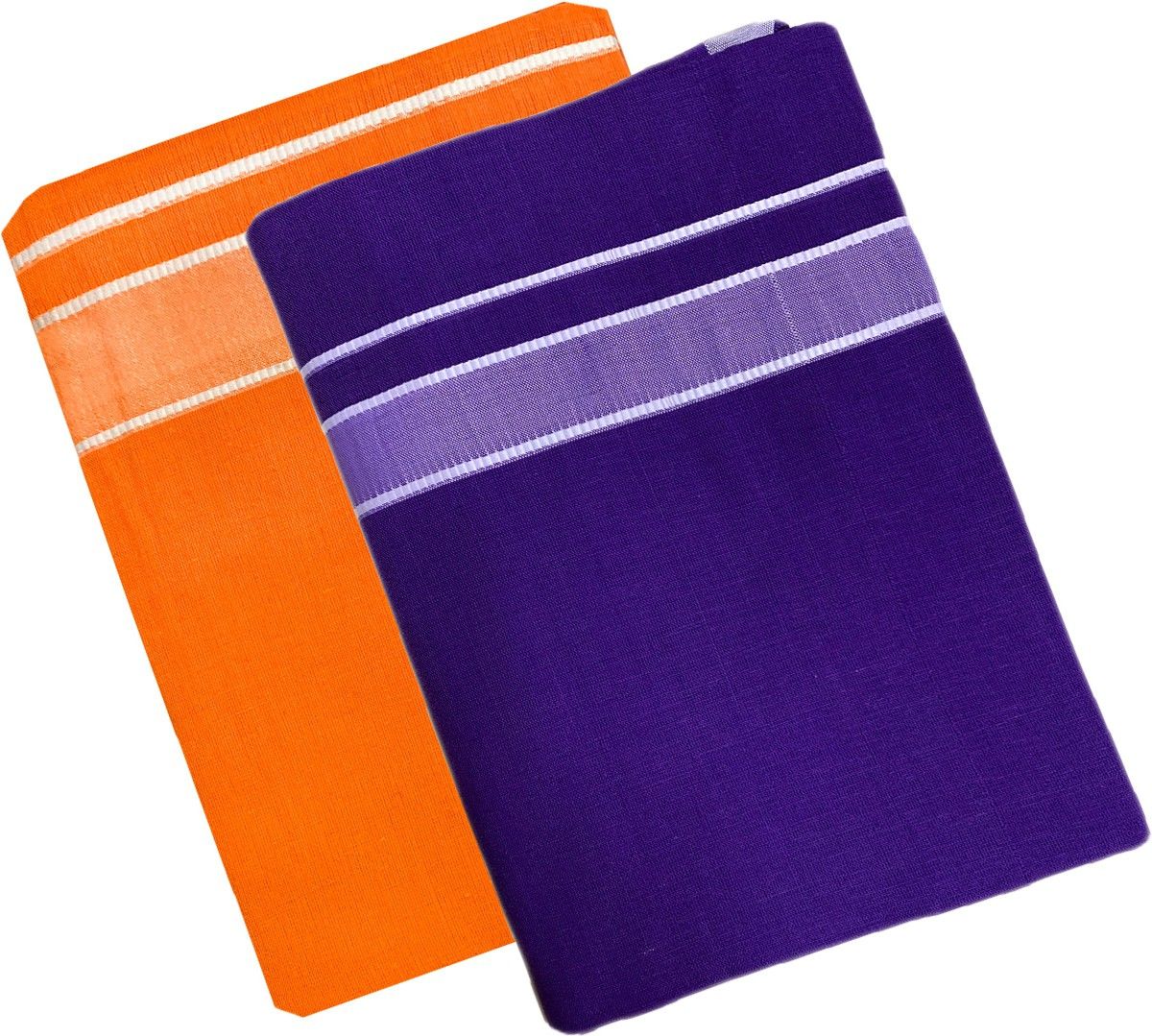 Prakasam Cotton Men's Kerala Style Premam Single (1.28X2.00 mtrs) Colour (pack Of 2) (Orange-Purple) Solid Men Dhoti-picture-28