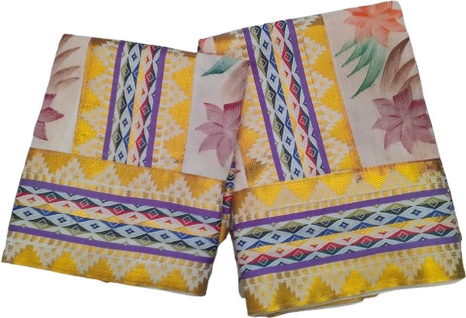 Creative weaves Women's Multi Fancy Lace & Floral Design Hand painted Setmundu Chevron/Zig Zag, Geometric Print, Self Design, Embroidered Women Dhoti-image-9