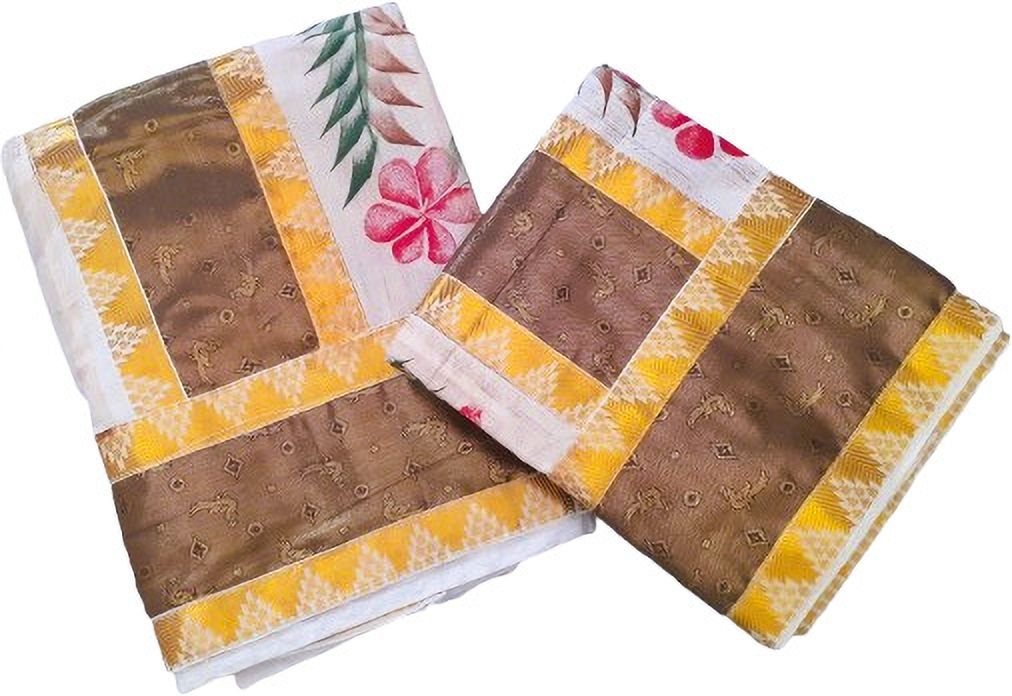Darps women's brown fancy lace with floral design hand painted setmundu Self Design, Floral Print, Embellished Women Dhoti-image-10