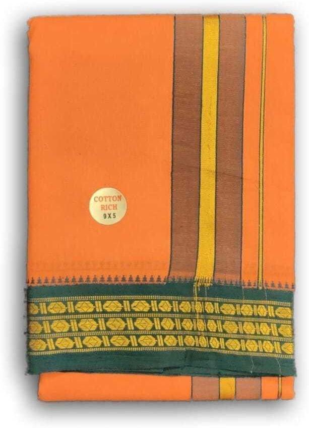 exclusive Dhoties Men's Pure Cotton Dhotis in Three Rudrahsham / Coin Border Panchakacham Unstitched Dhoti Size 9x5 Men Dhoti-picture-21