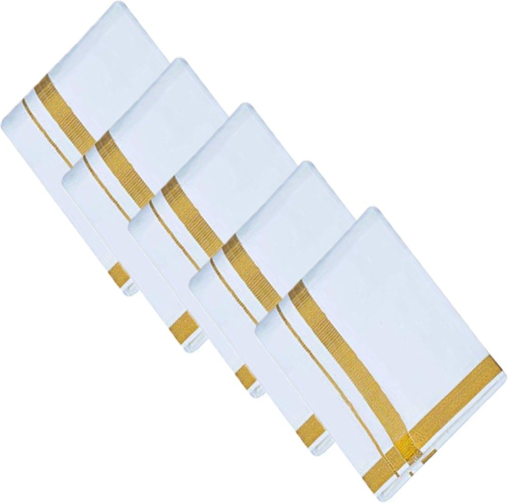 Prakasam Cotton Men's Gold Jari Border (1.28X2.00 mtrs) Single White Dhoti/ Golden Jari border ( pack of 5 ) Solid Men Dhoti-picture-29