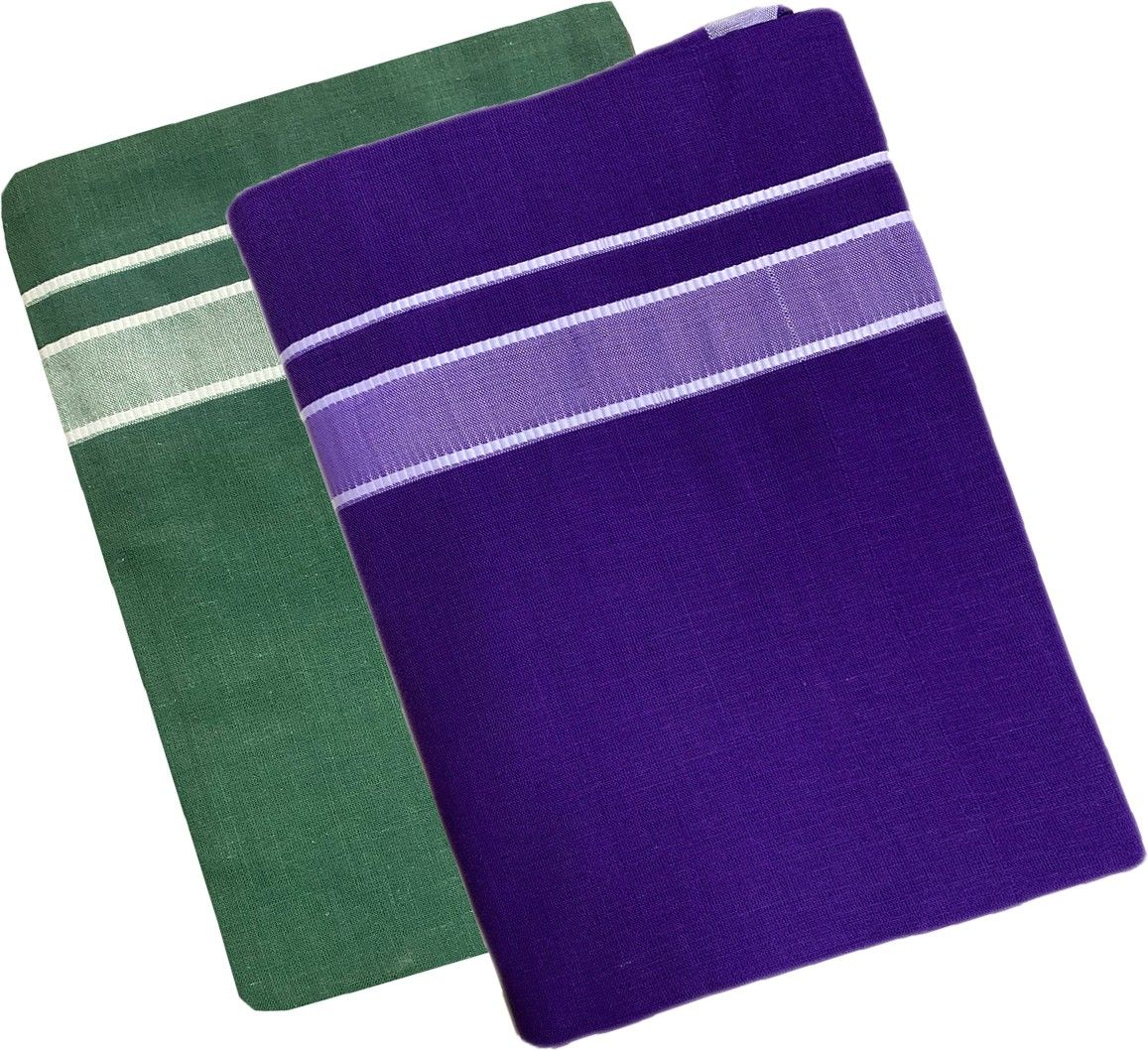 Prakasam Cotton Men's Kerala Style Premam Single (1.28X2.00 mtrs) Colour (pack Of 2) ( Olive Green -Purple) Solid Men Dhoti-picture-23