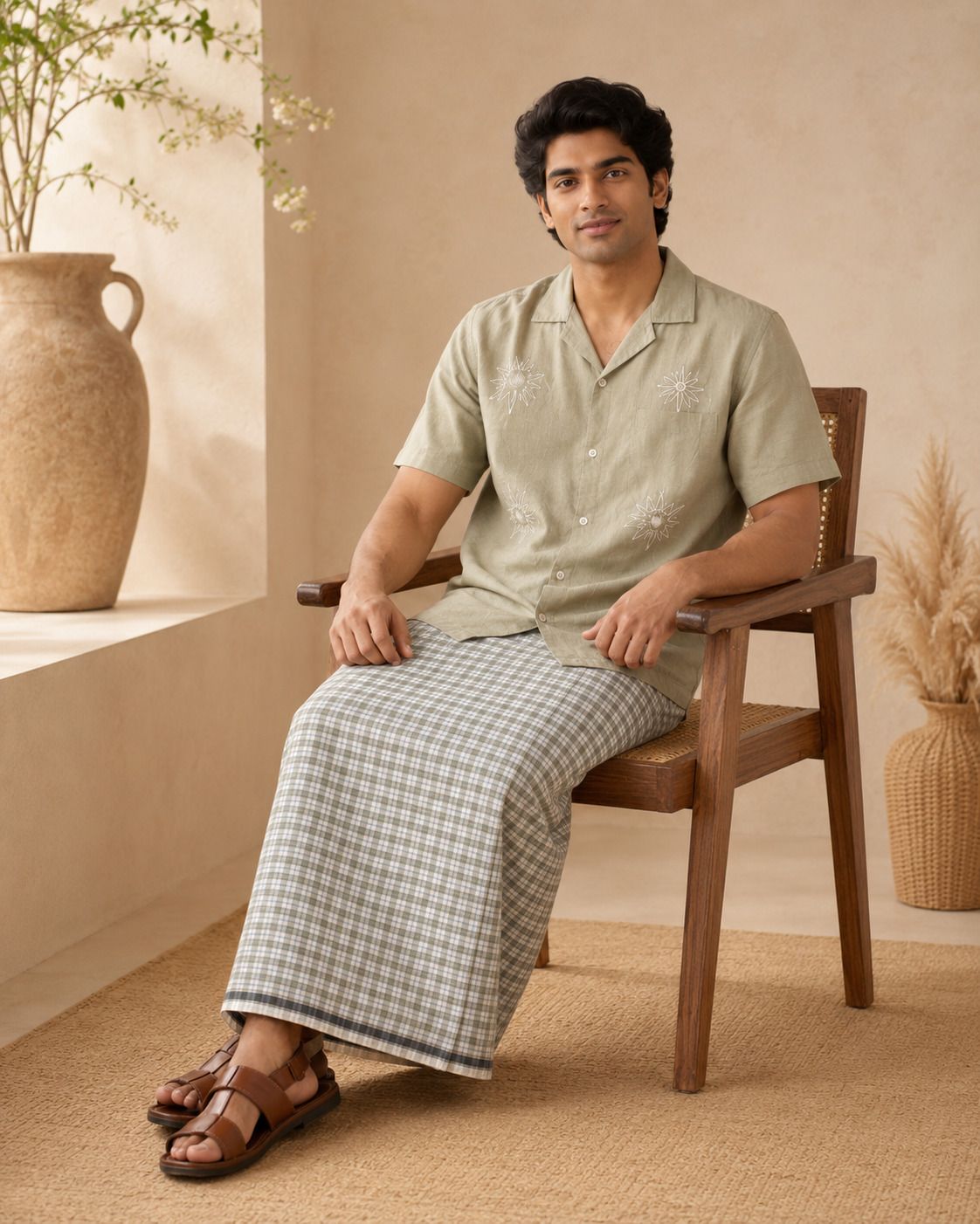 AKESHAVAM Pure Cotton Traditional Lungi for Men Breathable Checked Daily Wear Dhoti Self Design Men Dhoti-picture-47