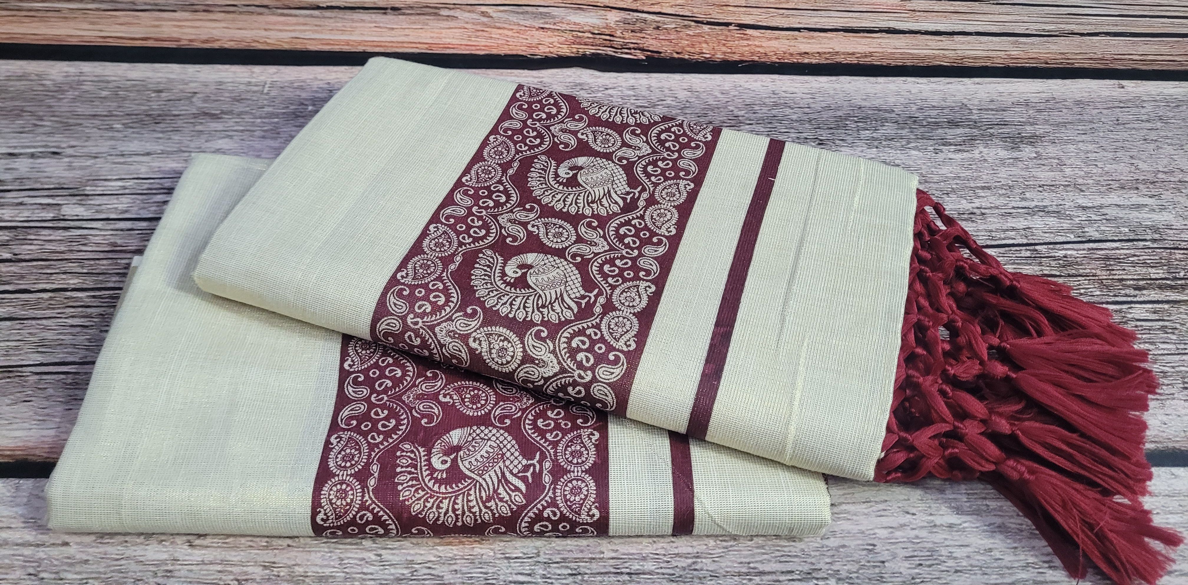 jagasree collections Kerala Kasavu Womens Tissue Single Set mundu Printed Women Dhoti-picture-12