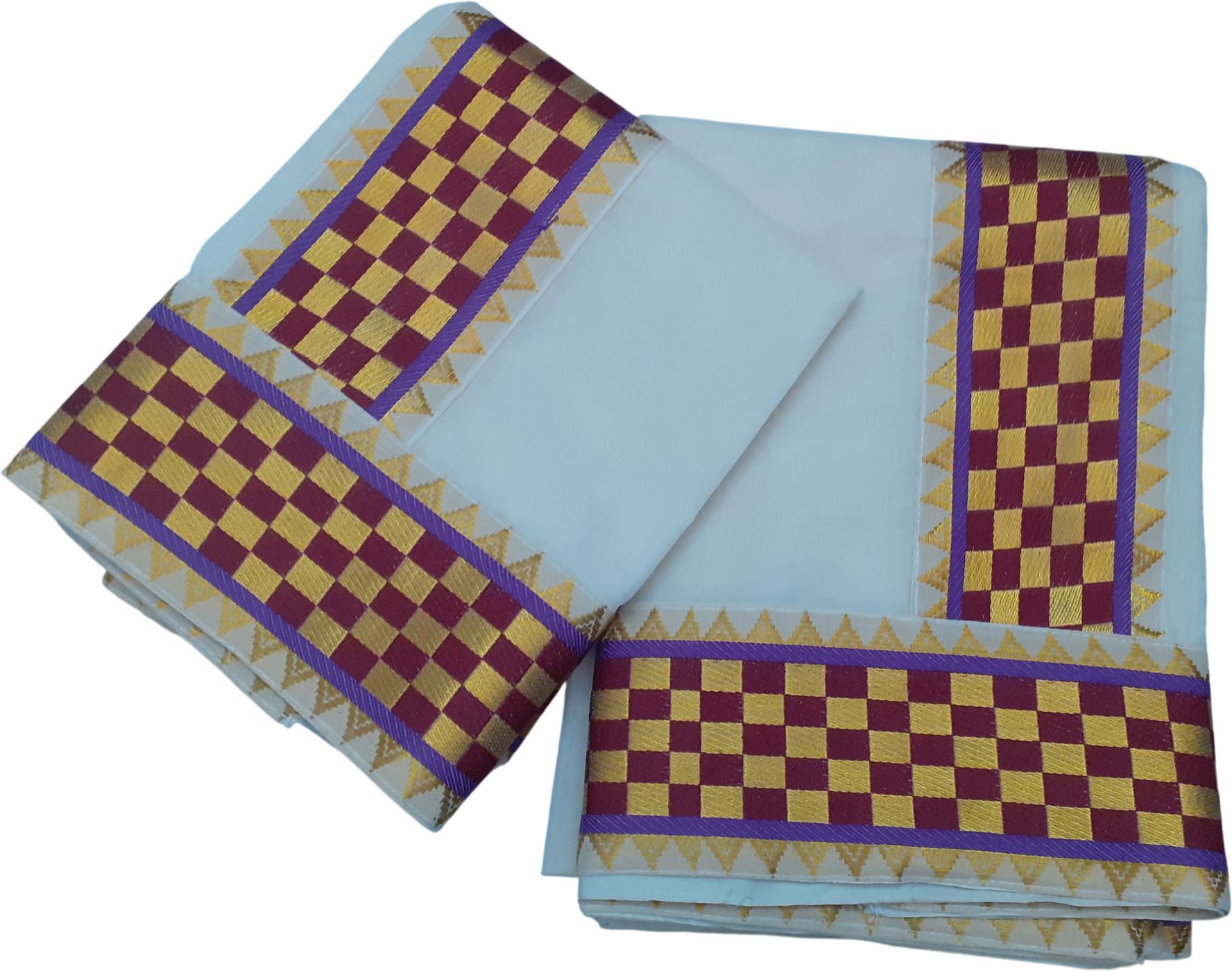 Creative weaves Women's Kerala Checkered Lace Setmundu Checkered Women Dhoti-picture-48