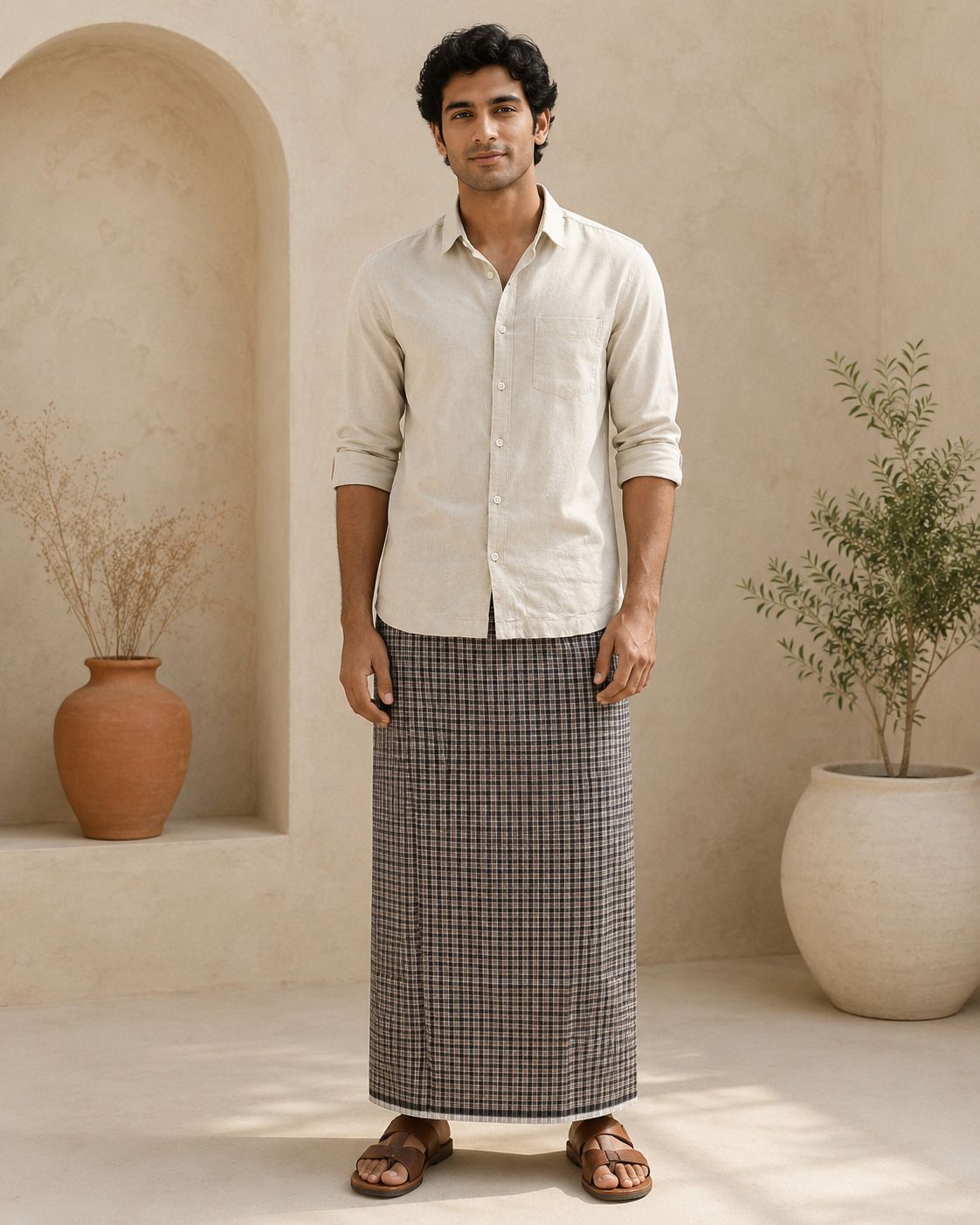 SAC SHREE APARAJEET CREATIONS Checked Cotton Lungi for Men Comfortable Ethnic Festival Casual Wear Self Design Men Dhoti-picture-31