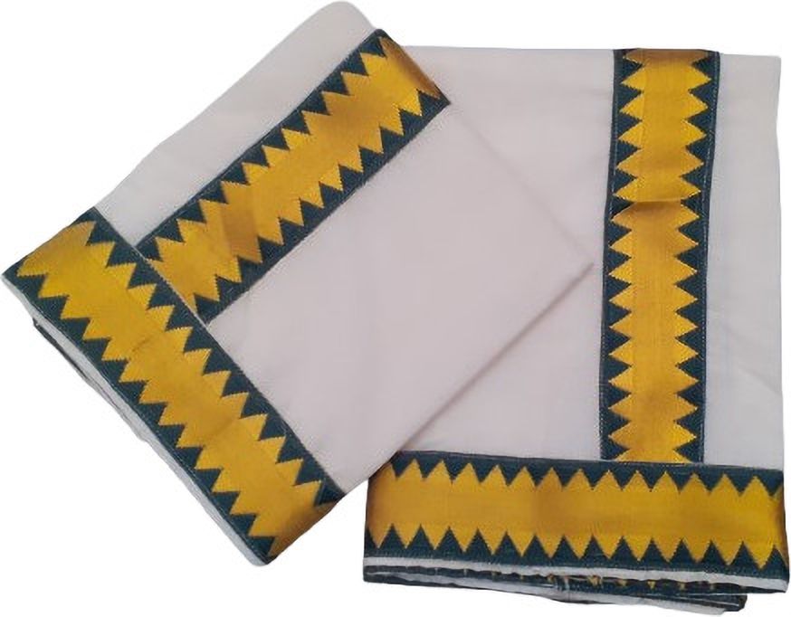 Creative weaves Women's Kerala Mokku Lace Design Setmundu Chevron/Zig Zag, Solid Women Dhoti-image-19