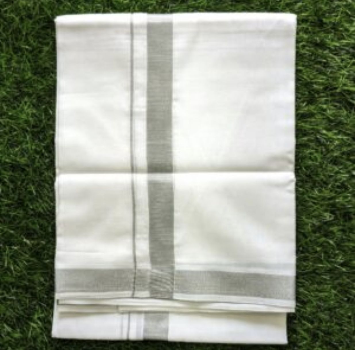 NANMAYA Men Cotton Double Layer White Dhoti Mundu with 1" Silver Jari Border 4.00 Mtrs Solid Women Dhoti-picture-31