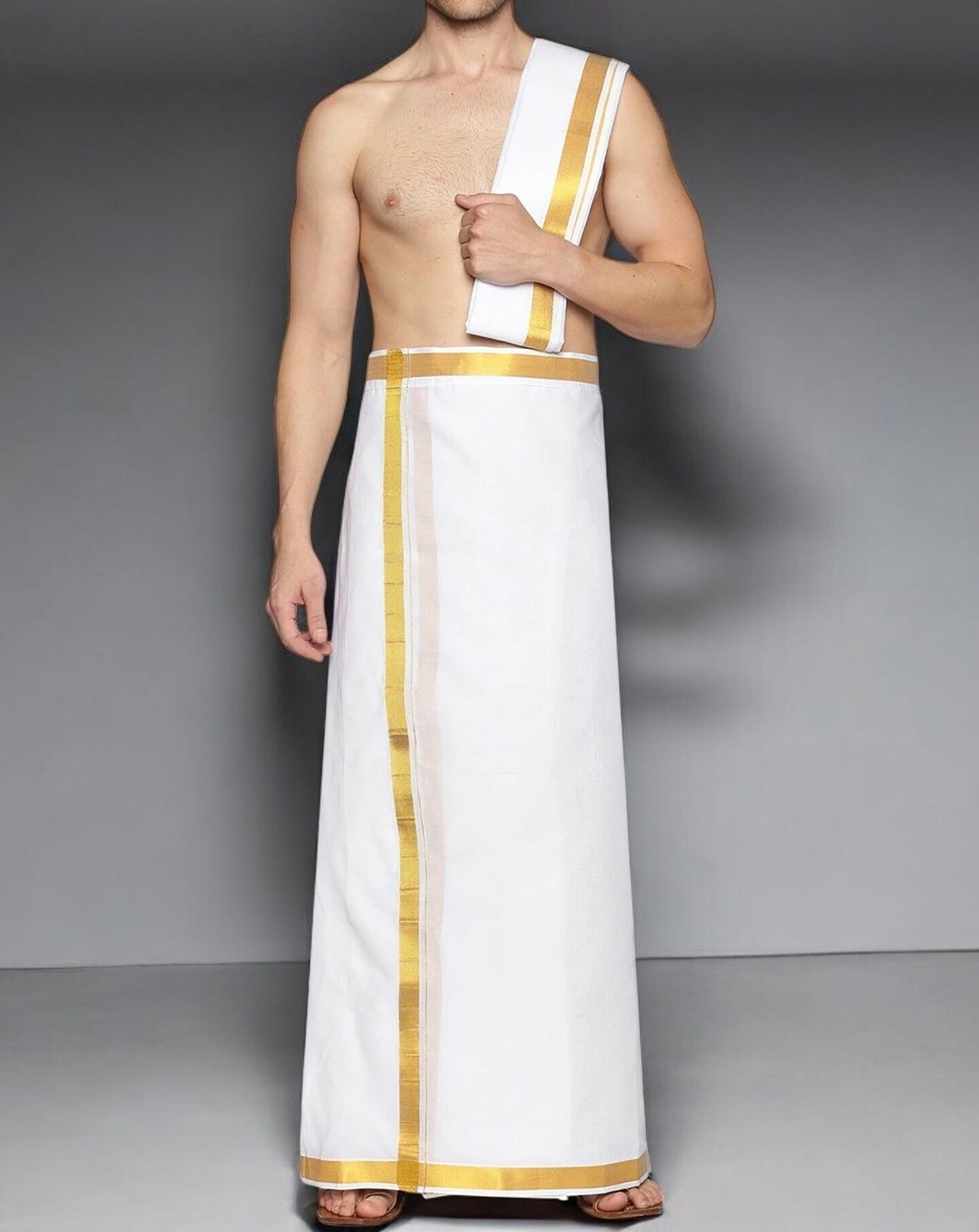 TUNI MANI Pocket Dhoti with Angavastram Solid Men Dhoti-picture-15