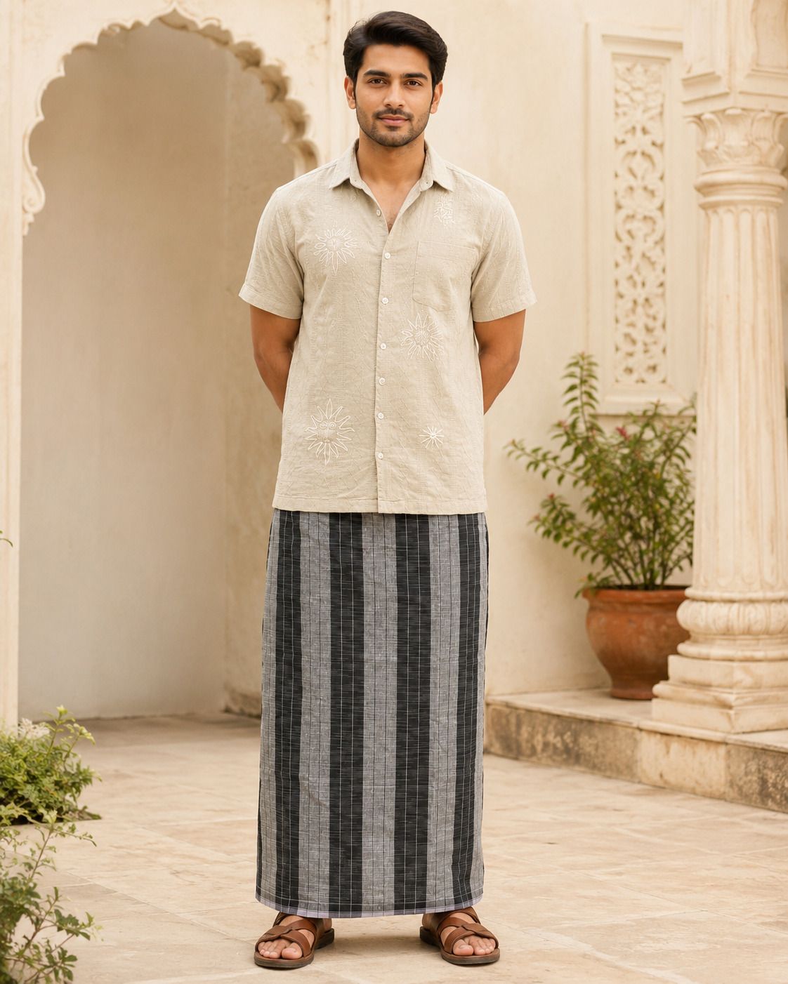 SAC SHREE APARAJEET CREATIONS Traditional Checkered Dhoti Lungi for Men Soft Pure Cotton Fabric Self Design Men Dhoti-picture-12