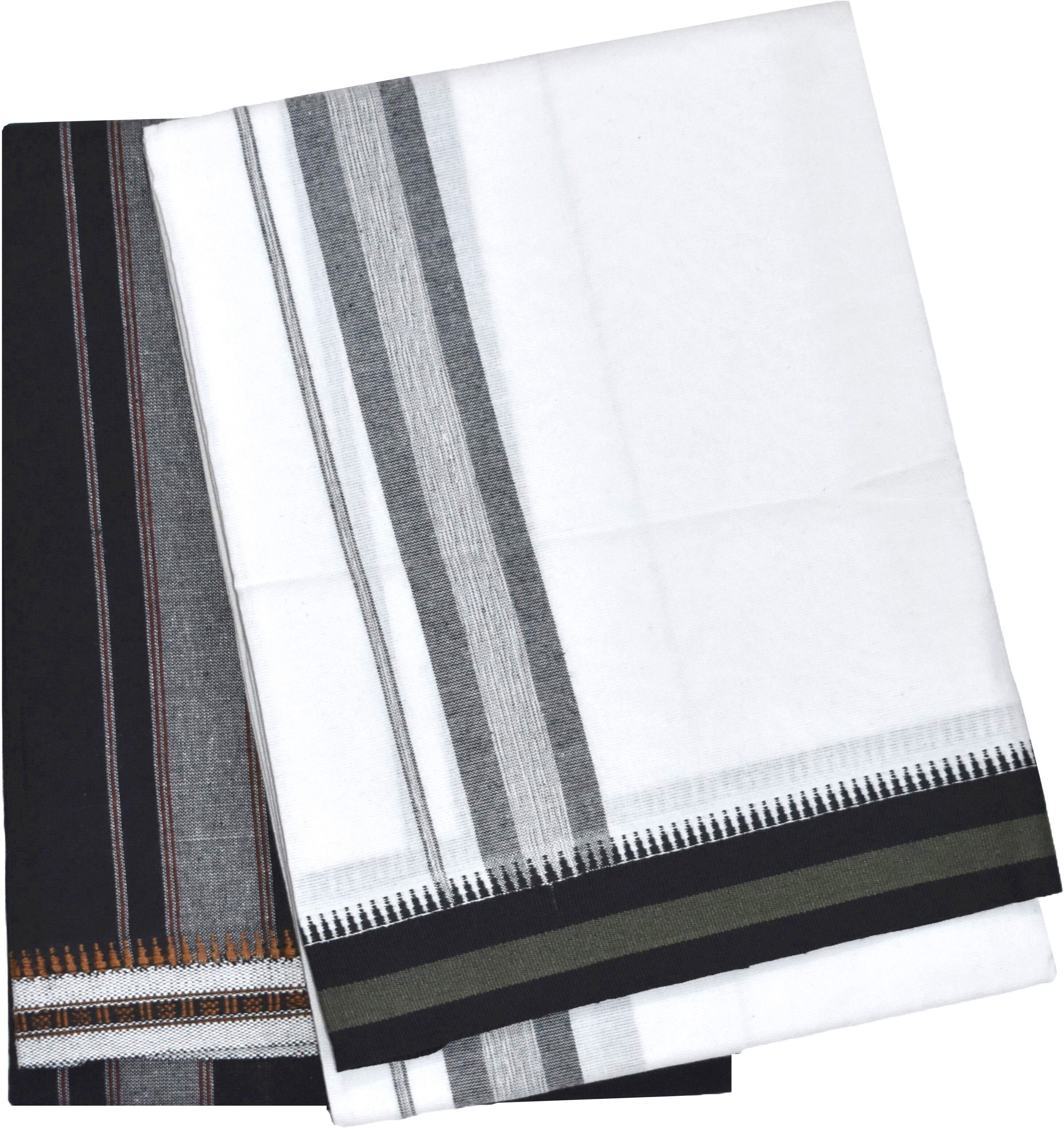 TUNI MANI Black & White Korvai Dhoti 2.0meter Men Dhoti-picture-11