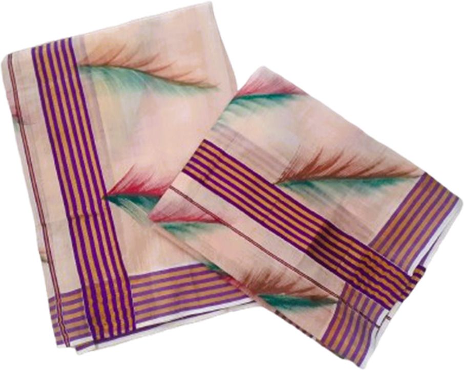 Fashionkiosks Women Set Mundu 2x2.5mts Single Woven Border with floral Hand apint all over Striped, Solid, Woven, Floral Print Women Dhoti-picture-21