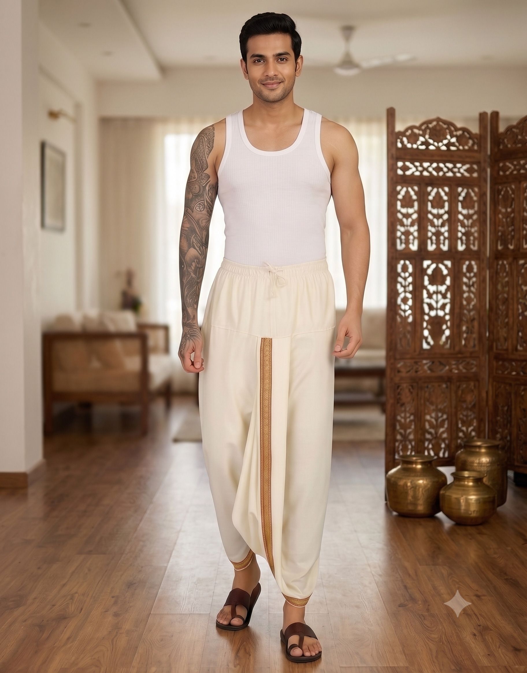 BANARASI POSHAK Ready made Elastic Silk Blend Dhoti for men, Free Size, Ready to wear Dhoti , Self Design Men Dhoti-picture-29