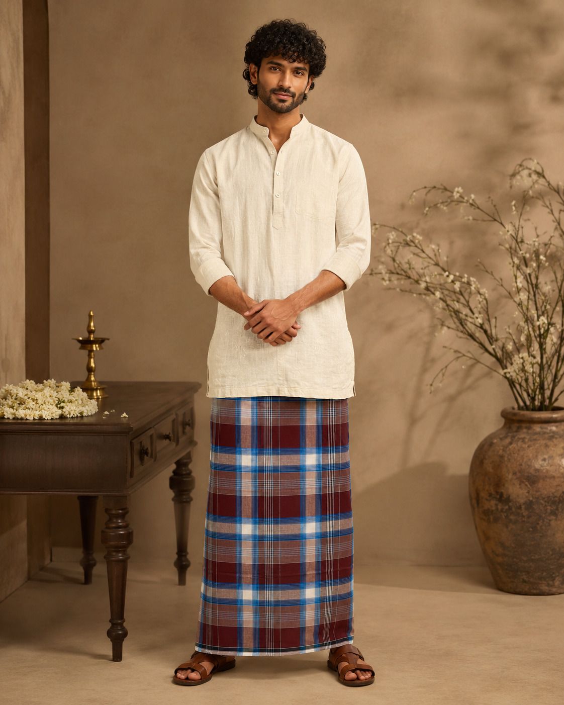 Shyam handloom Men's Pure Cotton Checkered & Striped Lungi for Daily Wear Self Design Men Dhoti-picture-12