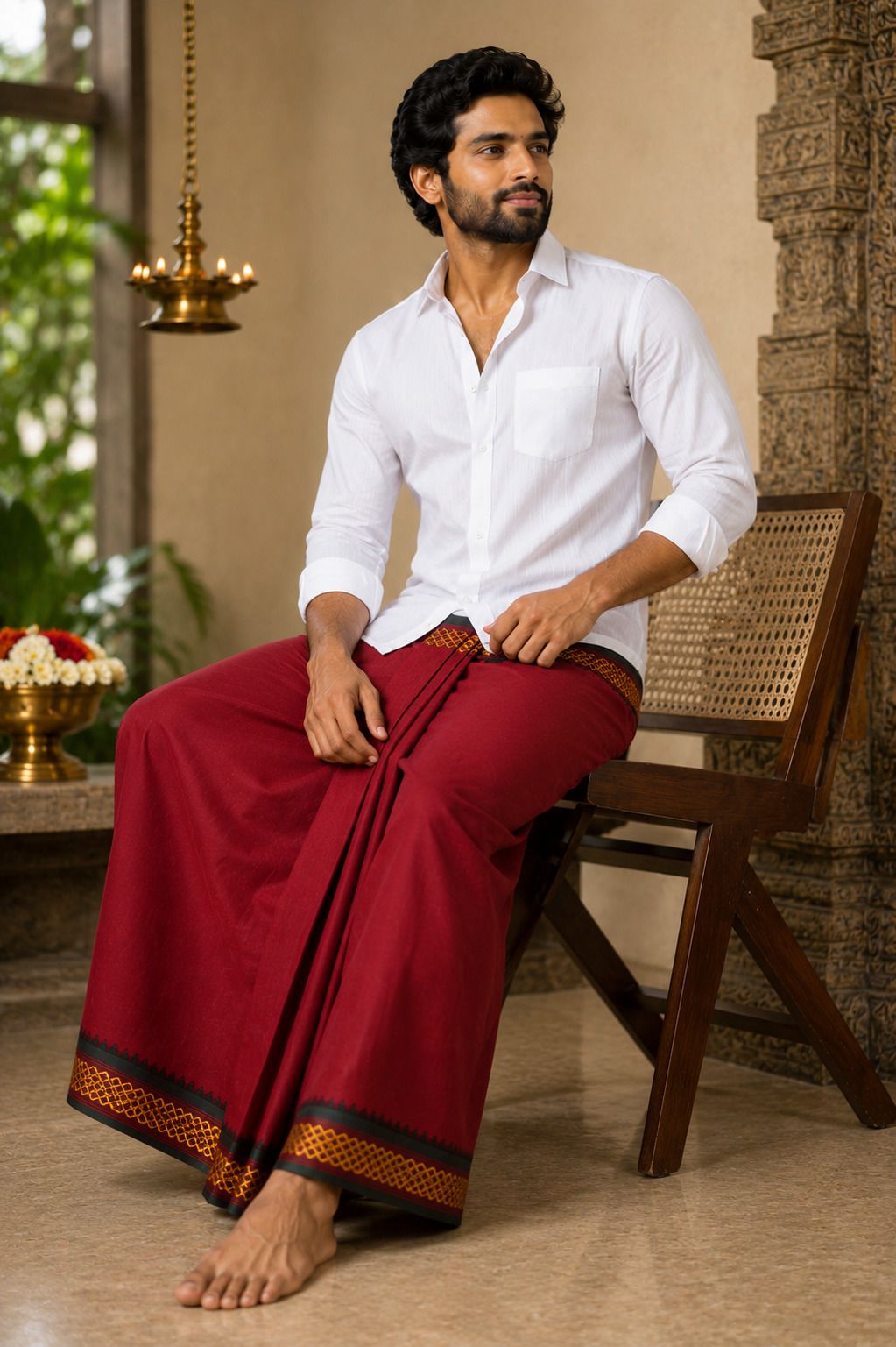 AA FABRICO Red Achla 2x1.2 Woven Men Dhoti-picture-14