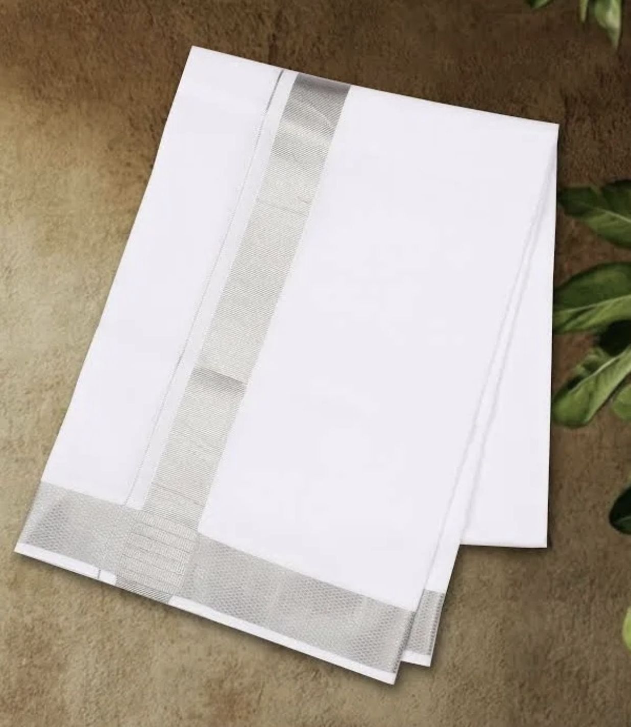 NANMAYA Men Cotton Dhoti White Double Mundu with 1" Silver Jari Border 4.00 Mtrs Solid Women Dhoti-image-0