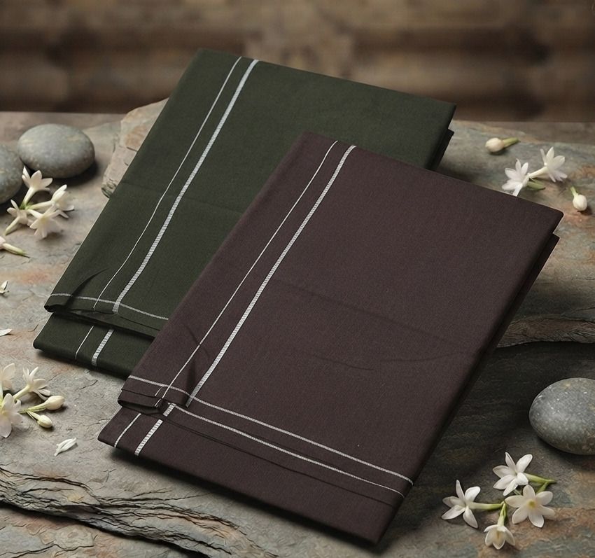 Shri Raghavendra Textiles Men's Cotton Kambi Karai Dhoti Set – Military Green & Brown | Traditional Wear Men Dhoti-picture-37