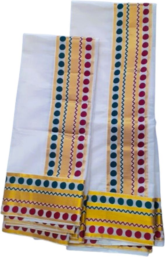 Atex Women Set Mundu - Polka Dot Lace Polka Print Women Dhoti-image-45