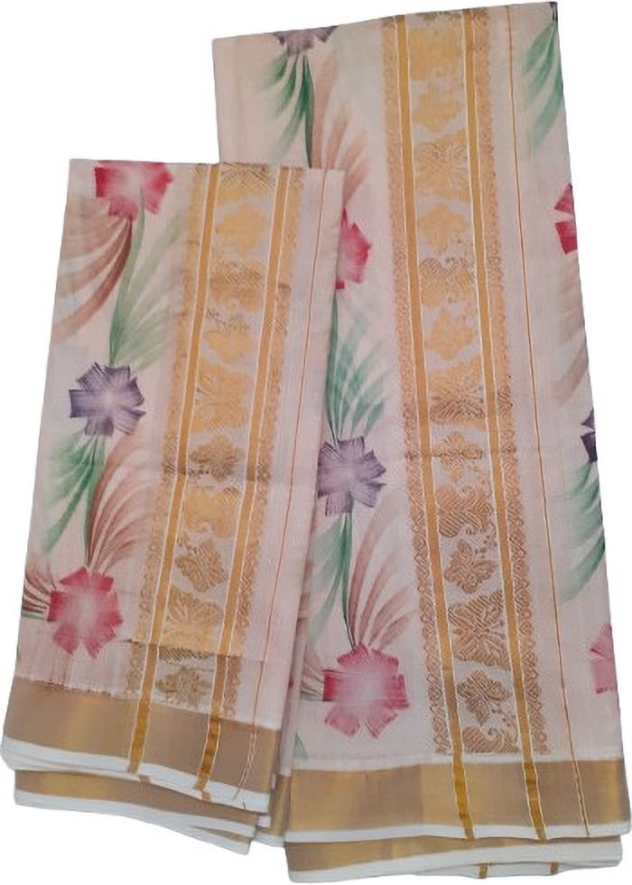 Creative weaves Women's Embroidery lace with Floral Design Hand Painted Setmundu Embroidered, Floral Print, Self Design Women Dhoti-image-28