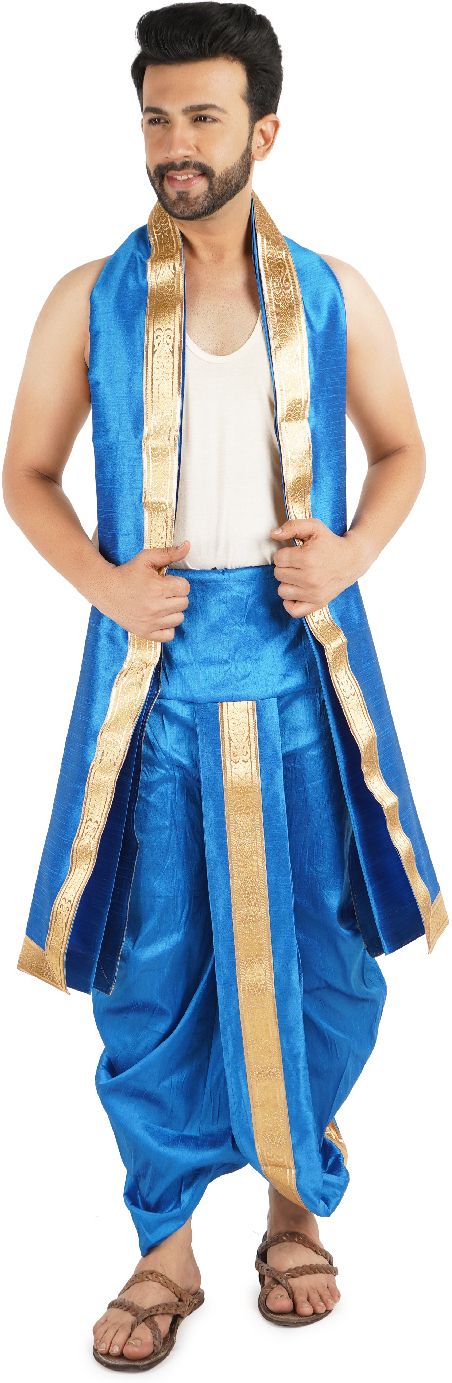 PRIYAKANT SAFAWALA SKY BLUE ANMOL DHOTI SET Solid Men Dhoti-picture-24