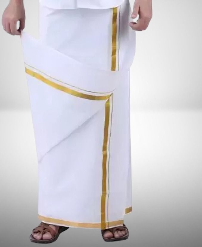 CHIKU CHERRY Jari Cotton White Solid Men Dhoti Solid Men Dhoti-image-4